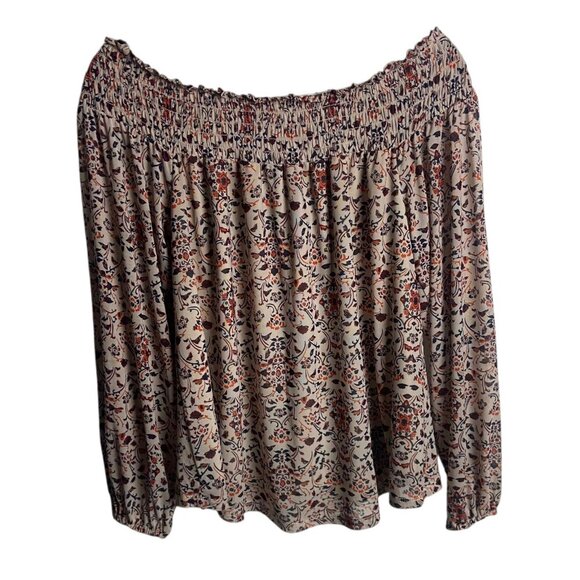 Day Trip Size Medium Mesh Off the Shoulder Top Neutral Floral Boho Prairie Fall - Picture 2 of 8